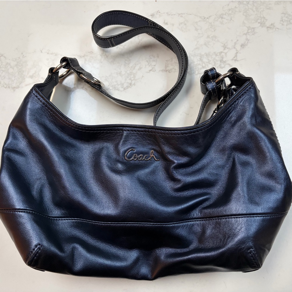 Coach Blue Metallic Leather Shoulder Bag